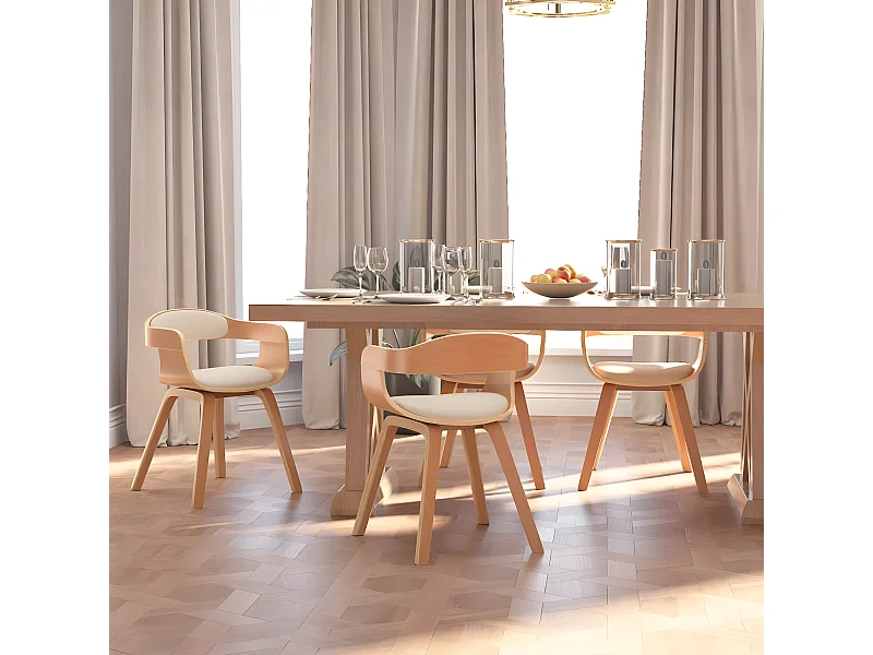 Chaises à manger lot de 4 crème similicuir et bois courbé