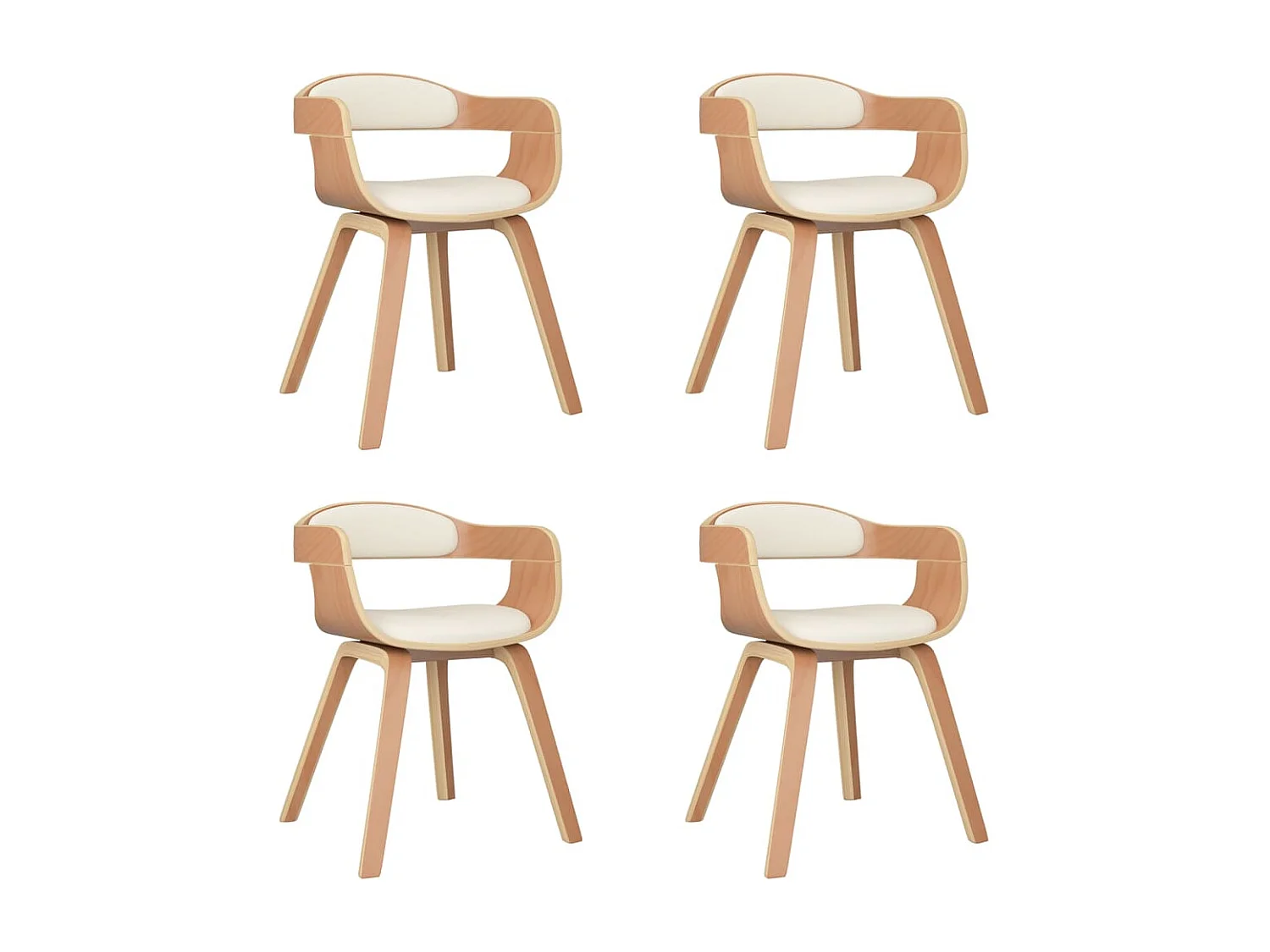 Chaises à manger lot de 4 crème similicuir et bois courbé