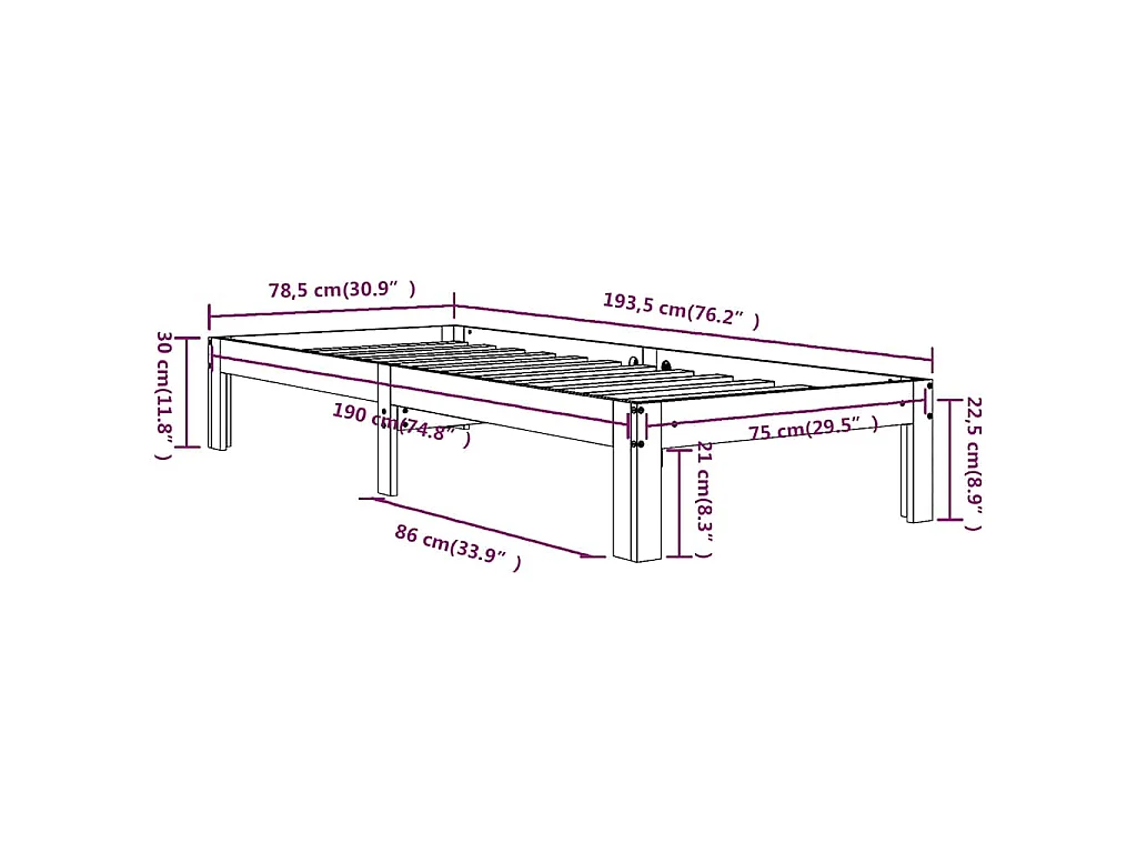 Cadre de lit sans matelas blanc 75x190 cm
