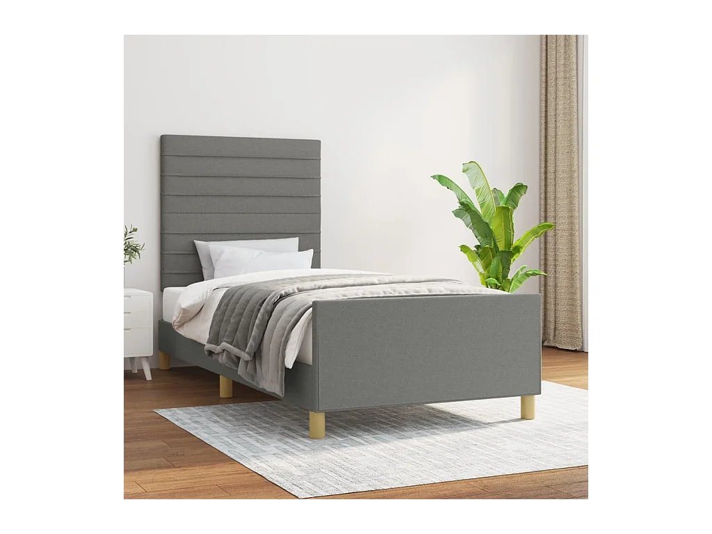 Cadre de lit sans matelas gris foncé 90x190 cm tissu