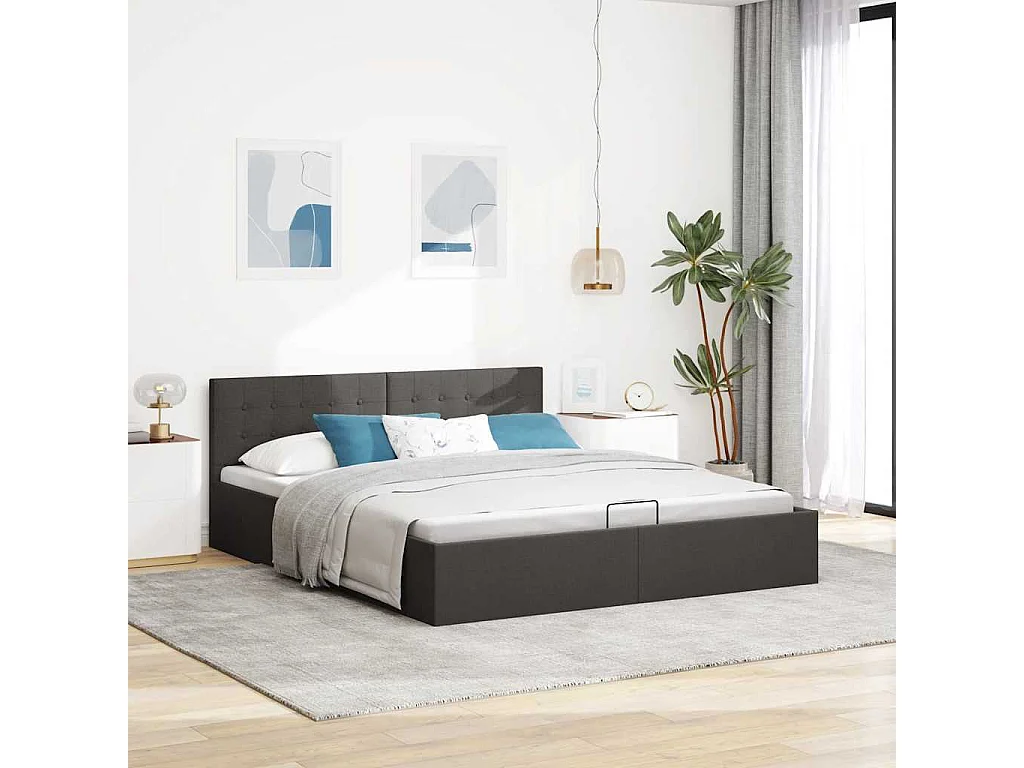 Bedframe met hydraulische opslag stof donkergrijs 160x200 cm