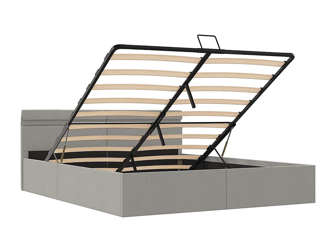 Cama hidráulica c/ arrumação LED 160x200 cm tecido cinza-claro