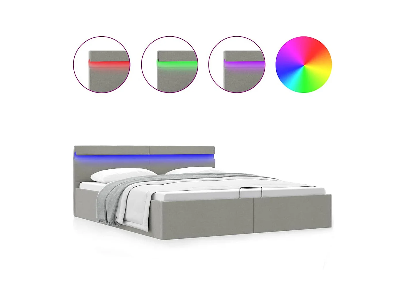 Giroletto con Contenitore e LED Grigio Chiaro Tessuto 160x200cm