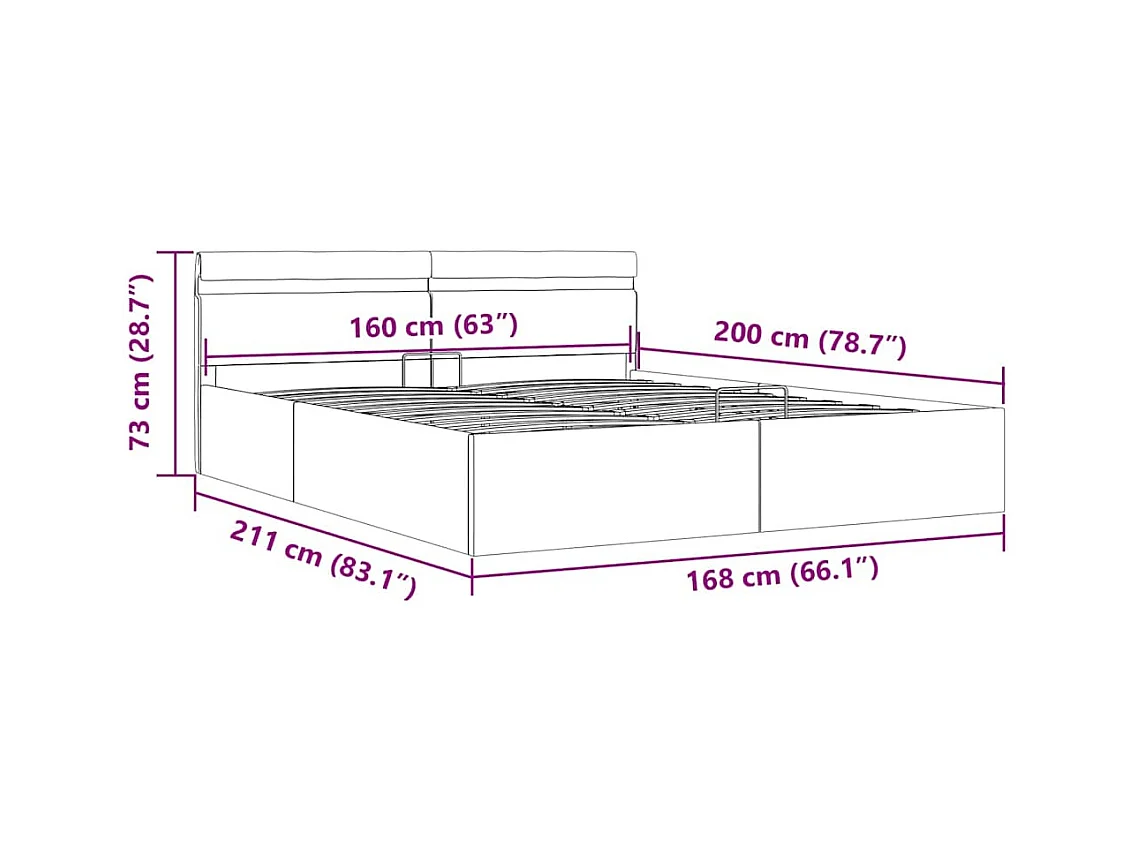 Giroletto con Contenitore e LED Grigio Chiaro Tessuto 160x200cm