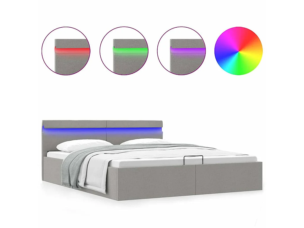 Bett mit Bettkasten Hydraulisch LED Hellgrau Stoff 160x200 cm