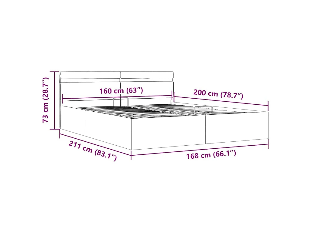 Bett mit Bettkasten Hydraulisch LED Hellgrau Stoff 160x200 cm