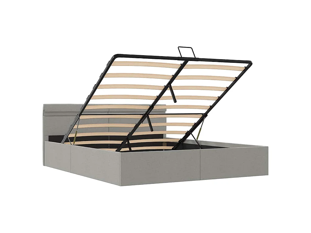 Bett mit Bettkasten Hydraulisch LED Hellgrau Stoff 160x200 cm