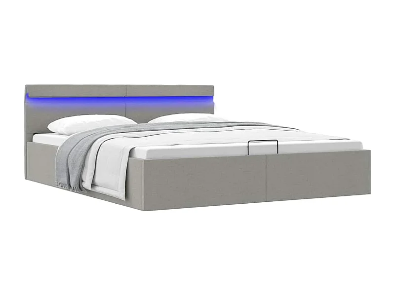 Bedframe met opbergruimte en LED stof lichtgrijs 160x200 cm