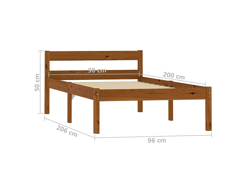 Cadre de lit sans matelas Marron miel Bois pin massif 90x200 cm