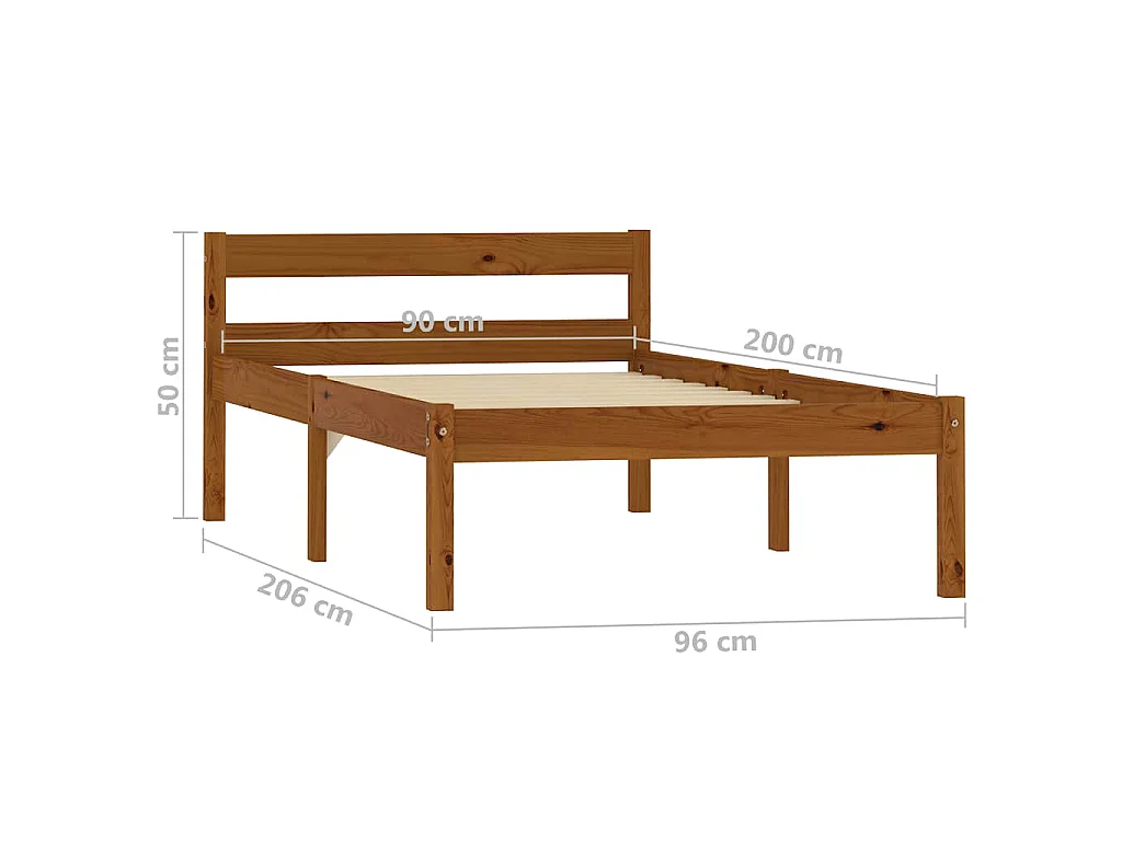 Cadre de lit sans matelas Marron miel Bois pin massif 90x200 cm