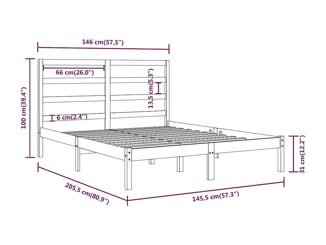 Cadre de lit sans matelas 140x200 cm bois massif de pin