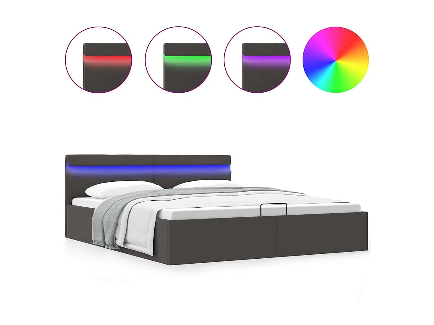 Giroletto con Contenitore e LED Grigio Scuro Tessuto 100x200 cm