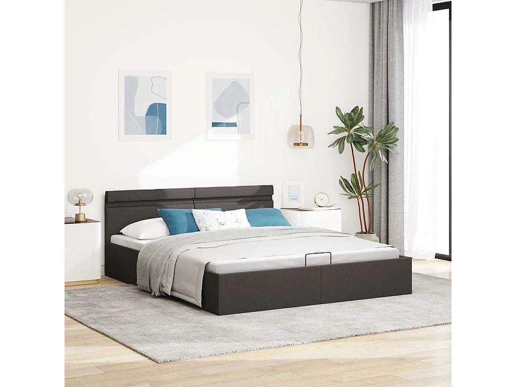 Giroletto con Contenitore e LED Grigio Scuro Tessuto 100x200 cm