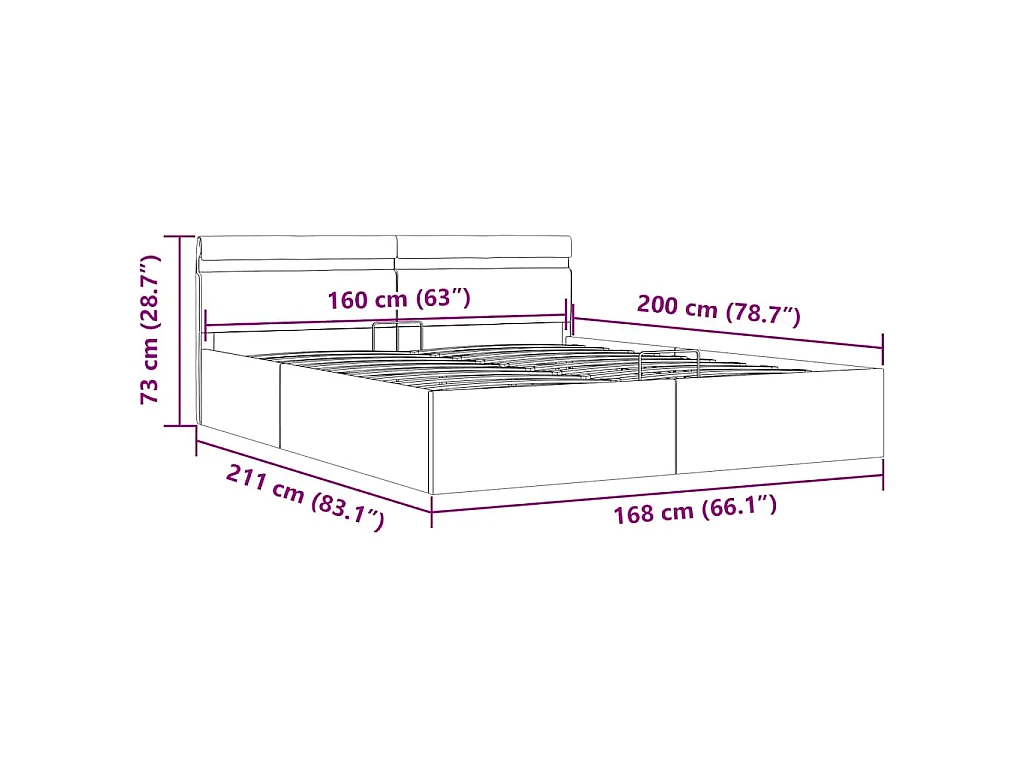 Cadre de lit à rangement hydraulique sans matelas 160x200 cm
