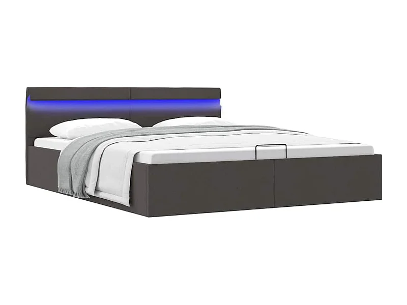 Bedframe met opbergruimte en LED stof donkergrijs 160x200 cm