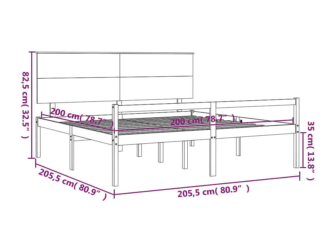 Cama para personas mayores con cabecero madera maciza 200x200cm