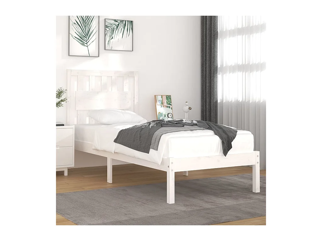 Cadre de lit sans matelas blanc bois massif 100x200 cm