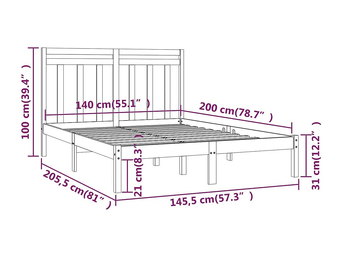 Cadre de lit sans matelas 140x200 cm bois massif