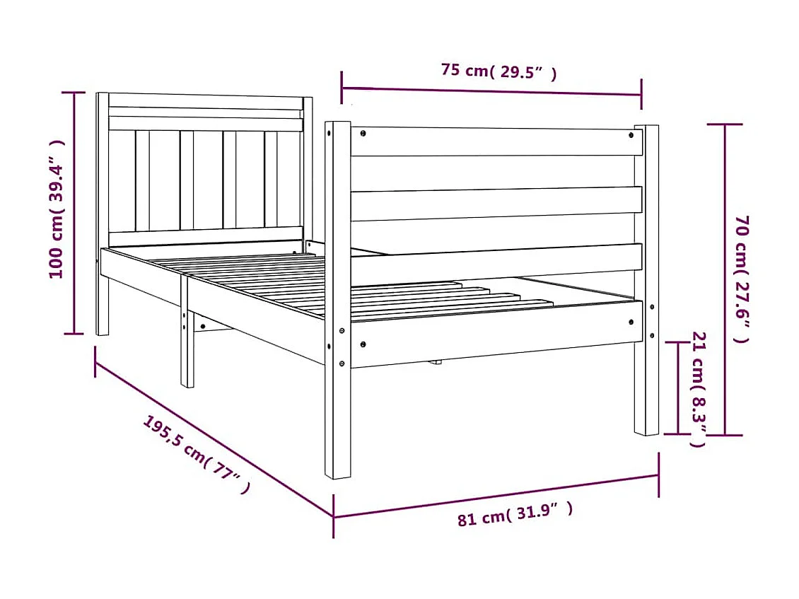 Cadre de lit sans matelas bois massif