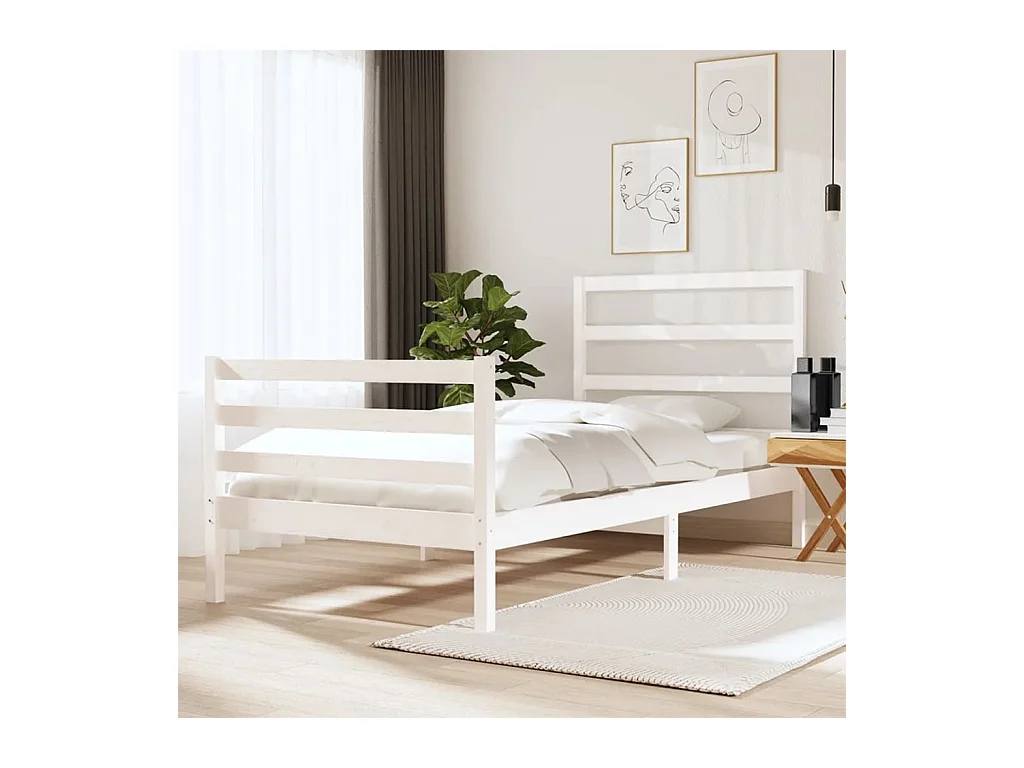 Cadre de lit sans matelas blanc 75x190 cm bois de pin massif