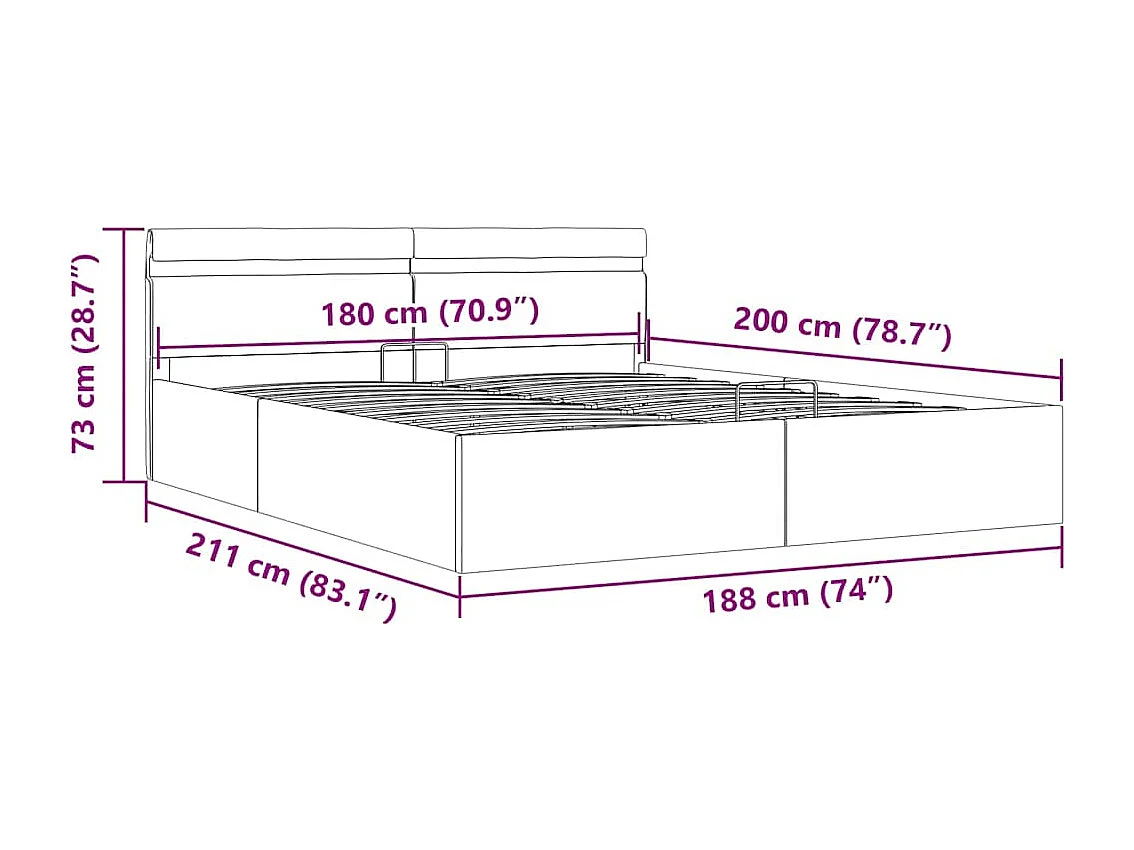 Cama hidráulica LED c/ arrumação 180x200cm couro artifi. preto
