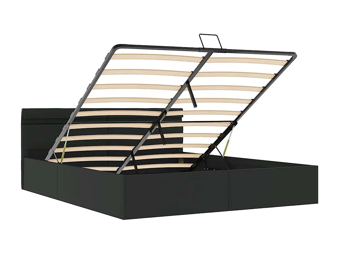Cama hidráulica LED c/ arrumação 180x200cm couro artifi. preto