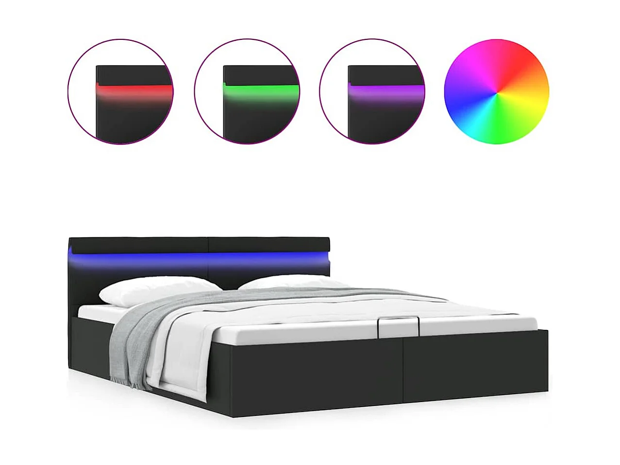 Giroletto Contenitore Idraulico LED Nero Similpelle 180x200cm