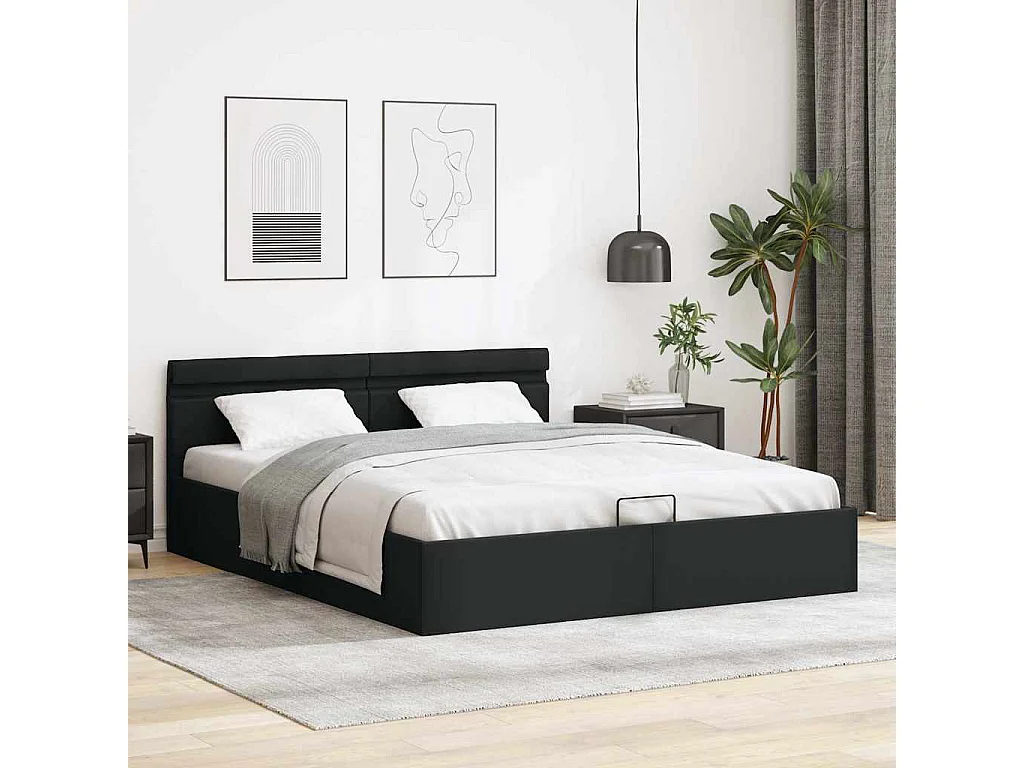 Giroletto Contenitore Idraulico LED Nero Similpelle 180x200cm