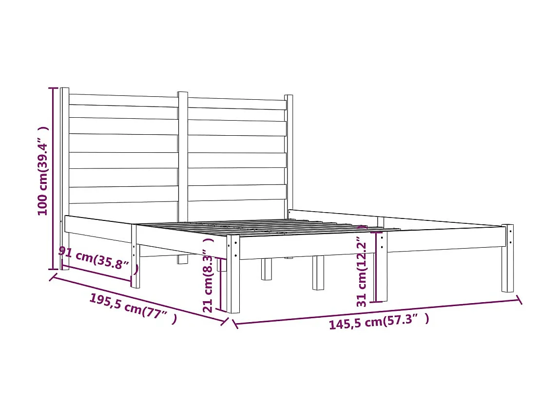 Bedframe massief grenenhout 140x190 cm