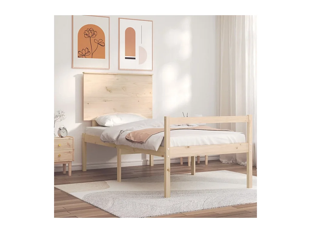 Cama para idosos com cabeceira 100x200 cm madeira maciça