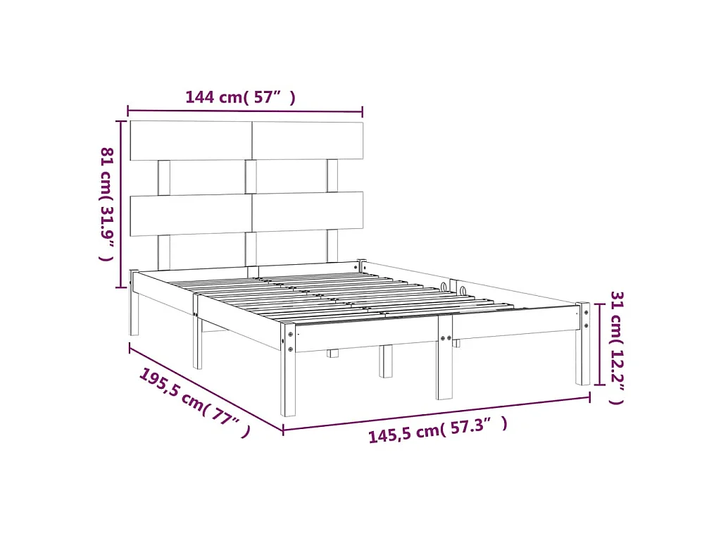 Cadre de lit sans matelas 140x190 cm bois massif