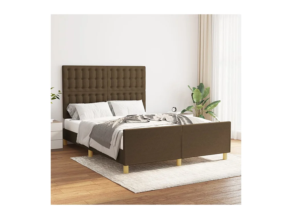 Cadre de lit sans matelas marron foncé 140x190 cm tissu