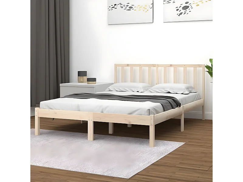 Cadre de lit sans matelas bois de pin massif 140x190 cm