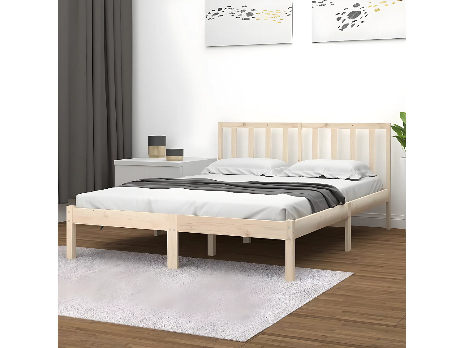 Cadre de lit sans matelas bois de pin massif 140x190 cm