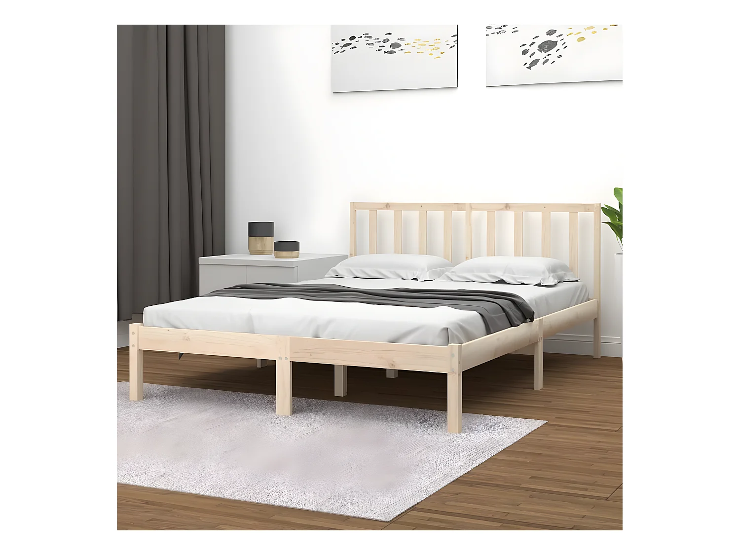 Cadre de lit sans matelas bois de pin massif 140x190 cm