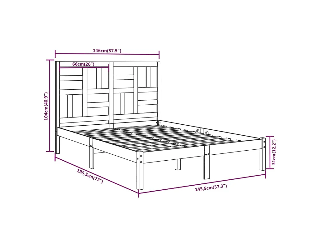 Cadre de lit sans matelas bois massif 140x190 cm
