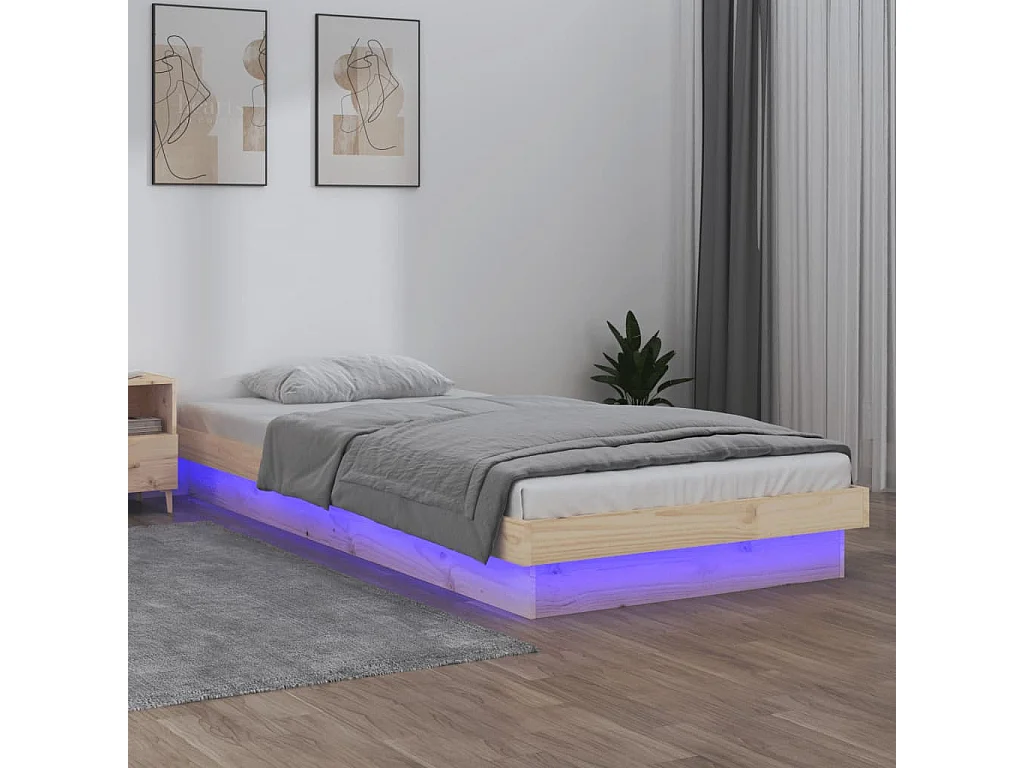 Cadre de lit à LED sans matelas 90x200 cm bois massif