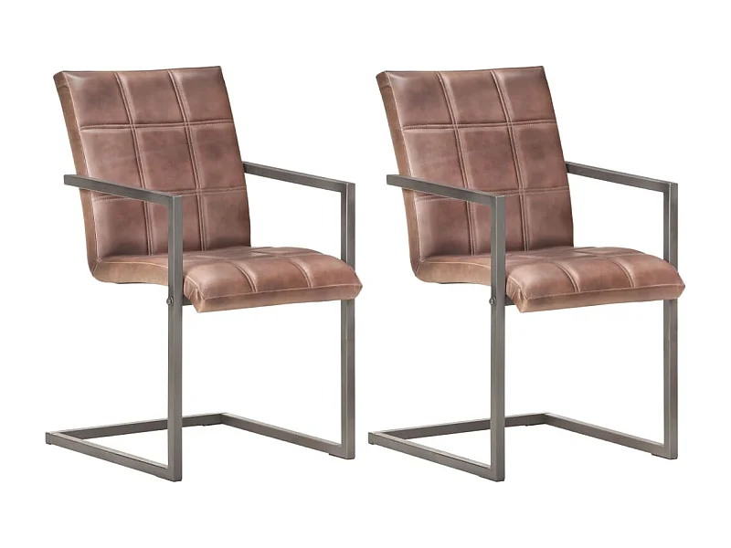 Cadeiras jantar cantilever 2 pcs couro genuíno castanho velho