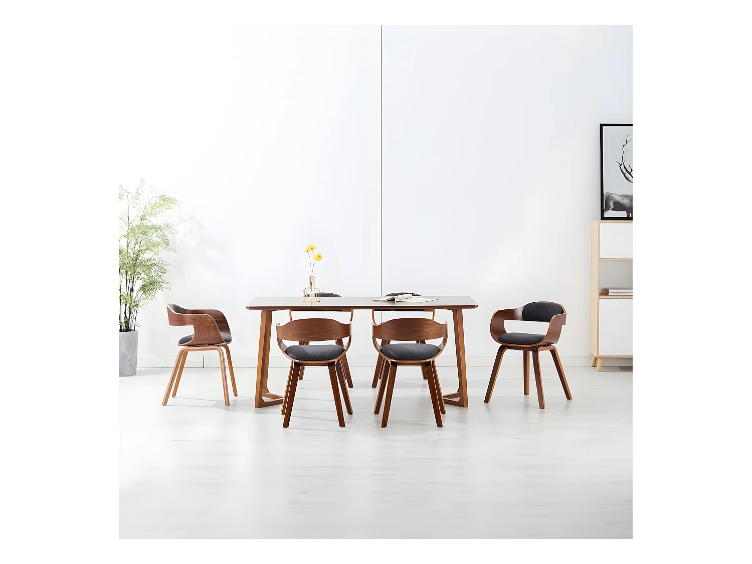 Chaises à manger lot de 6 gris foncé tissu et bois courbé