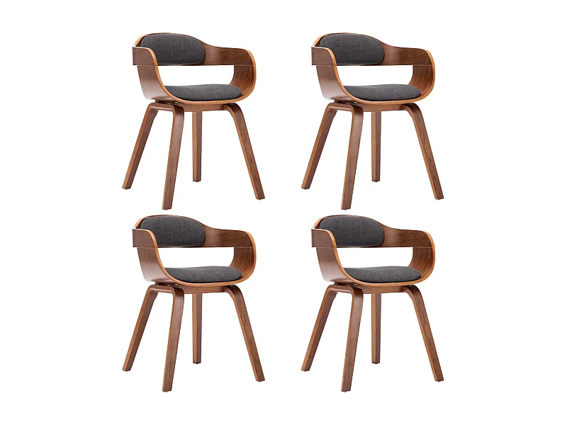 Sillas de comedor 4 unidades tela y madera curvada gris oscuro