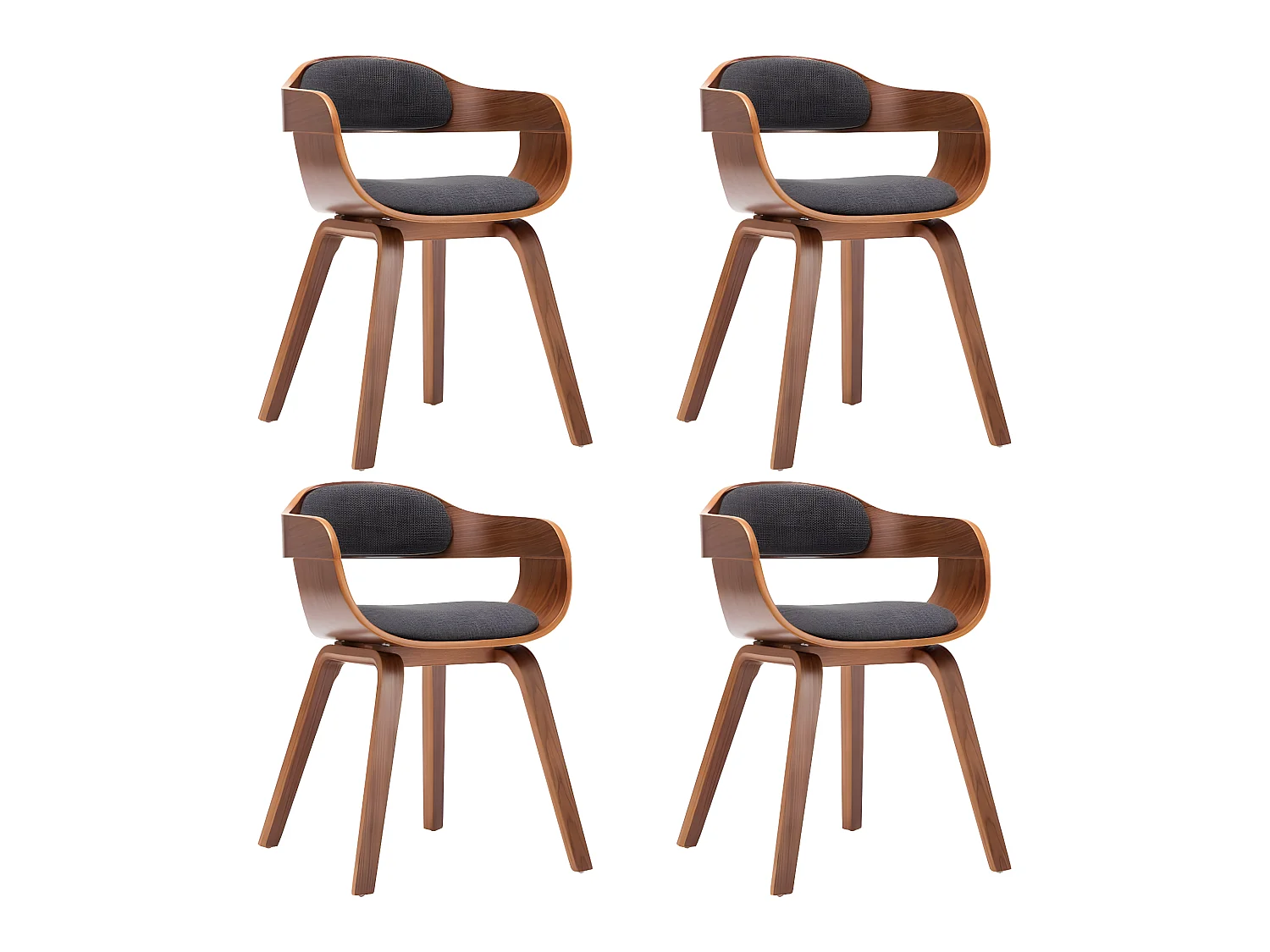Chaises à manger lot de 4 gris foncé tissu et bois courbé
