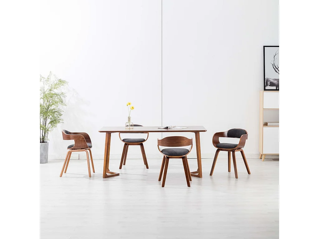 Chaises à manger lot de 4 gris foncé tissu et bois courbé