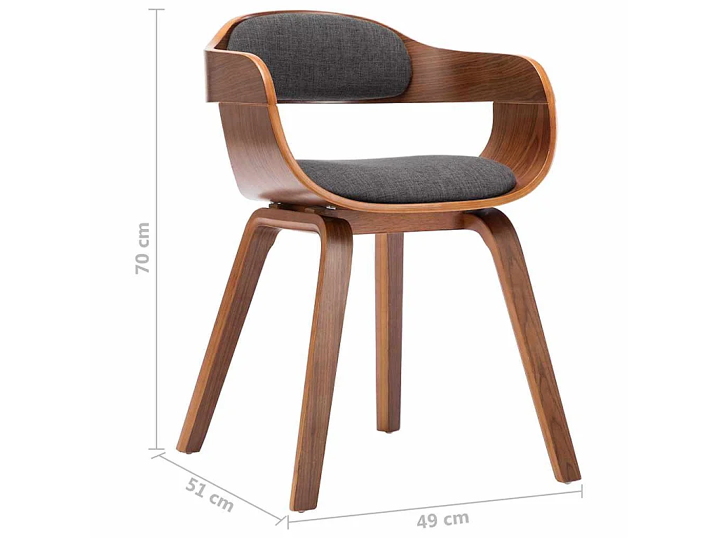 Chaises à manger lot de 4 gris foncé tissu et bois courbé