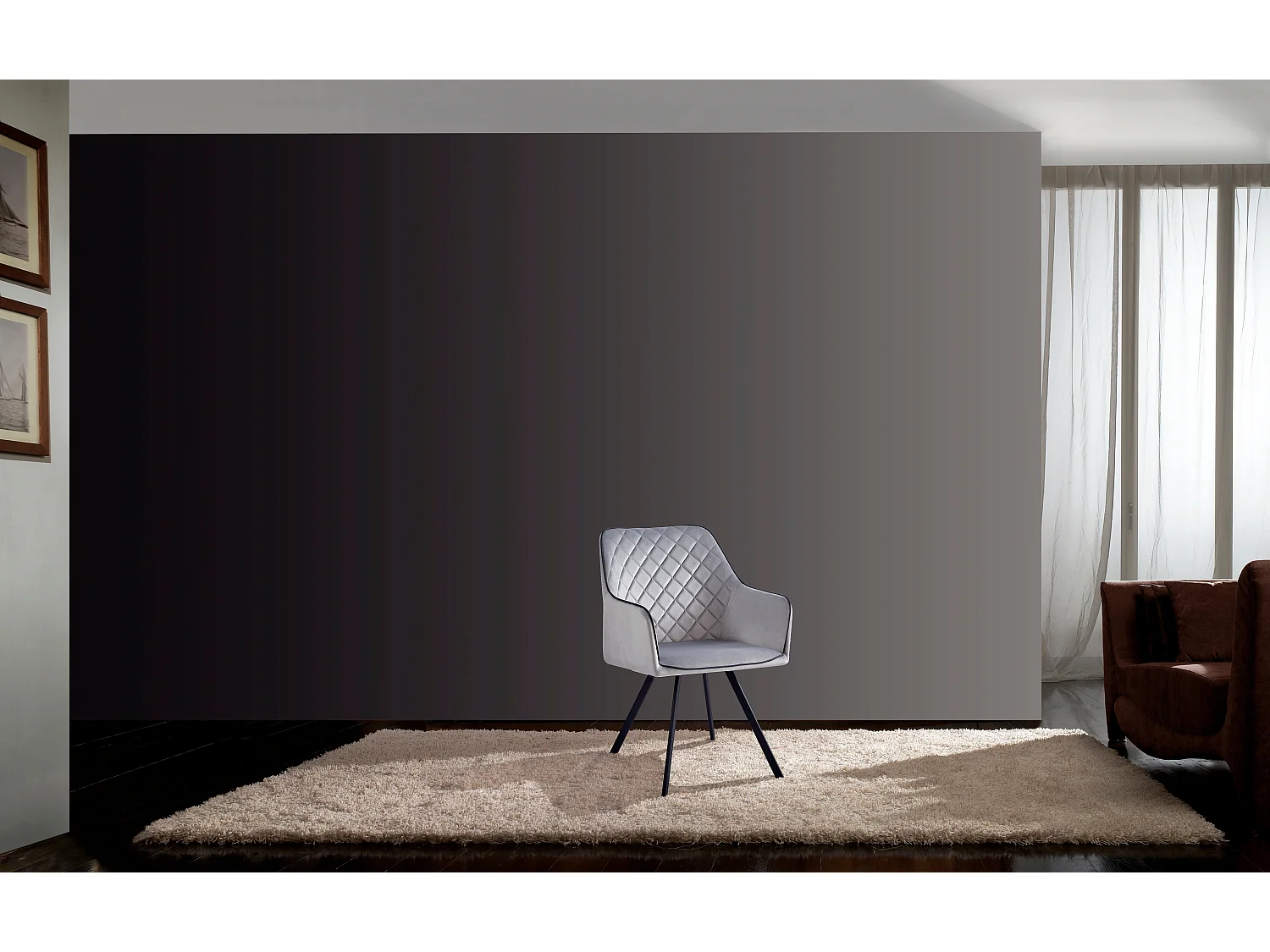 Chaise Matelassée en Velours "Amber" 85cm Gris