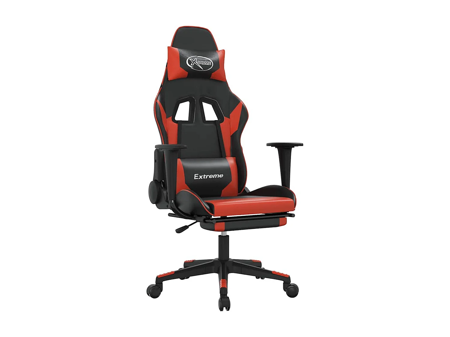 Massage gamestoel met voetensteun kunstleer zwart en rood