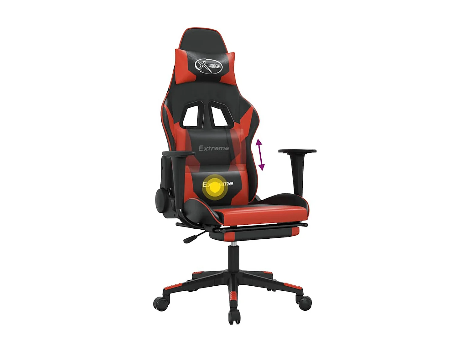 Massage gamestoel met voetensteun kunstleer zwart en rood
