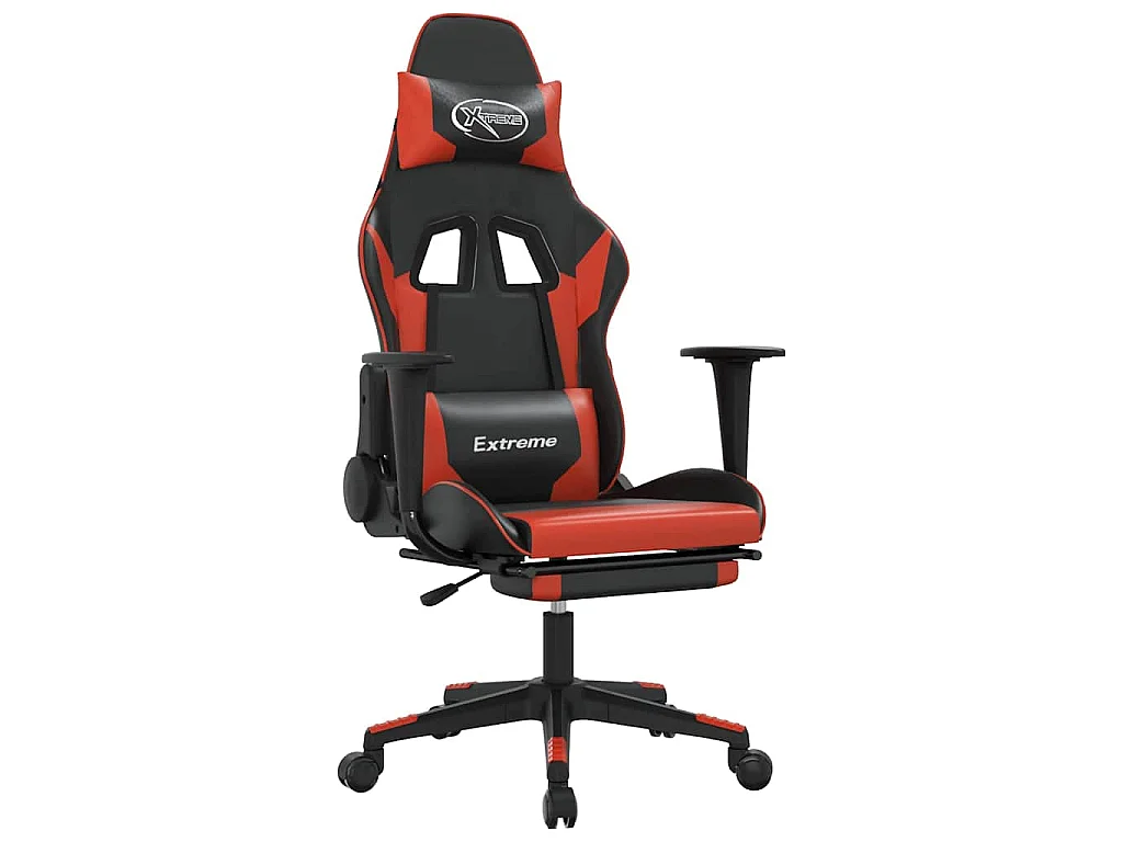Chaise de jeu de massage et repose-pied Noir rouge Similicuir