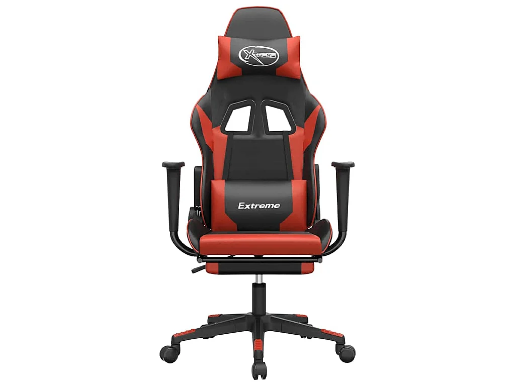 Chaise de jeu de massage et repose-pied Noir rouge Similicuir