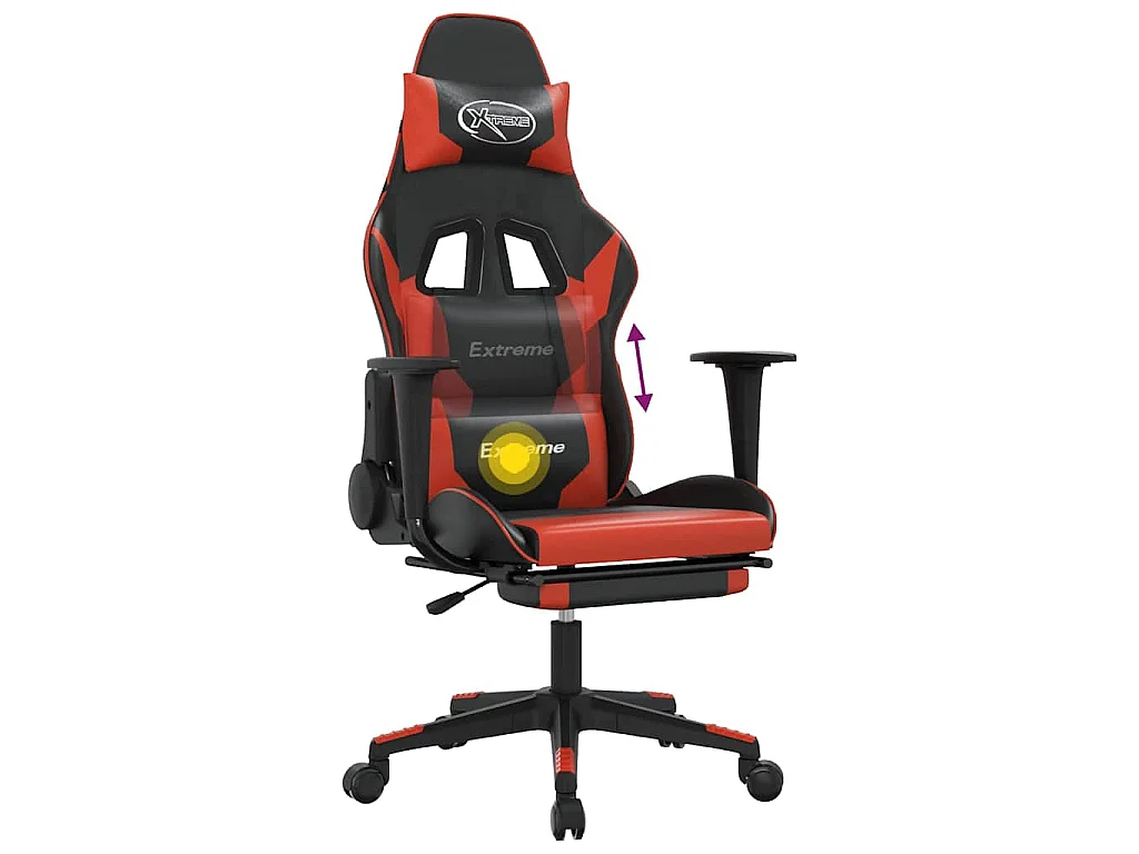 Chaise de jeu de massage et repose-pied Noir rouge Similicuir