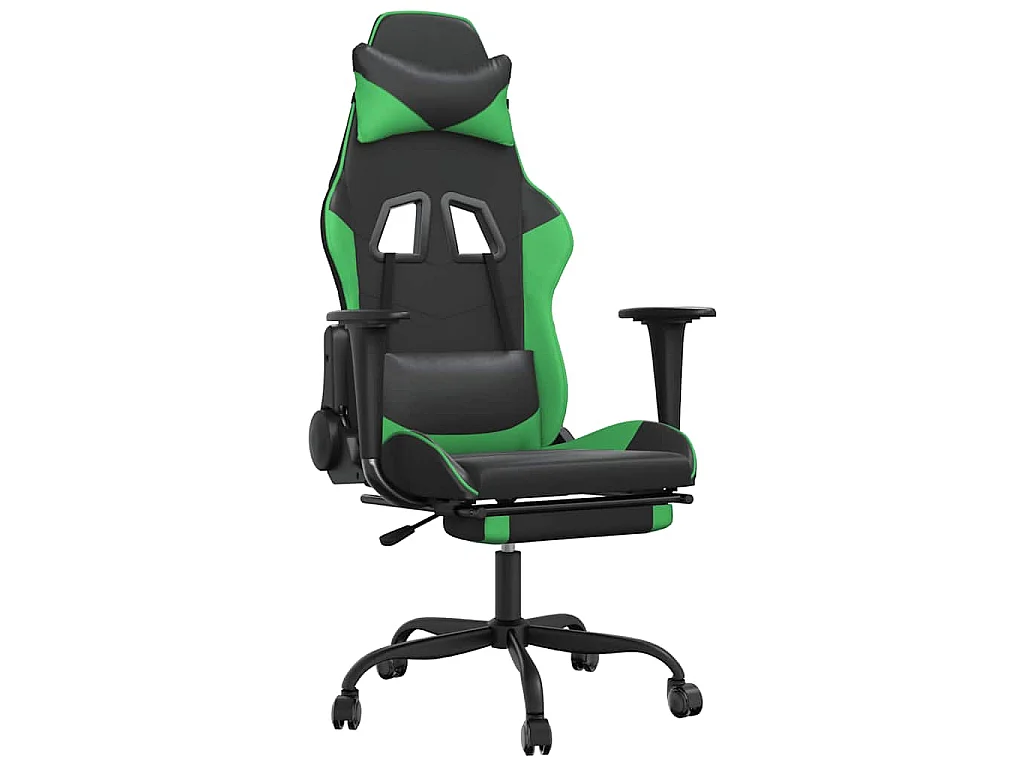 Chaise de jeu de massage et repose-pied Noir et vert Similicuir